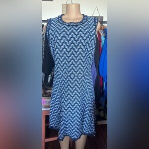 Tory Burch Blue and White Patterned Midi Dress